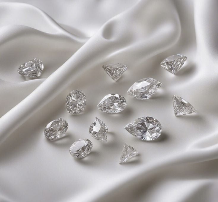 Collection of investment-grade large natural diamonds displayed on dark velvet